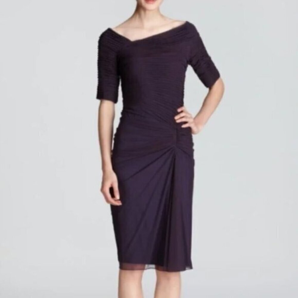 Tadashi Shoji Ruched Asymmetrical Tulle Semi Formal Dress in Purple Petite Small